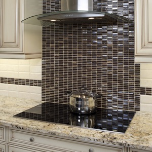 modern glass backsplash tile in kitchen