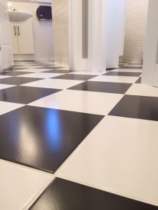 black and white floor tile installation